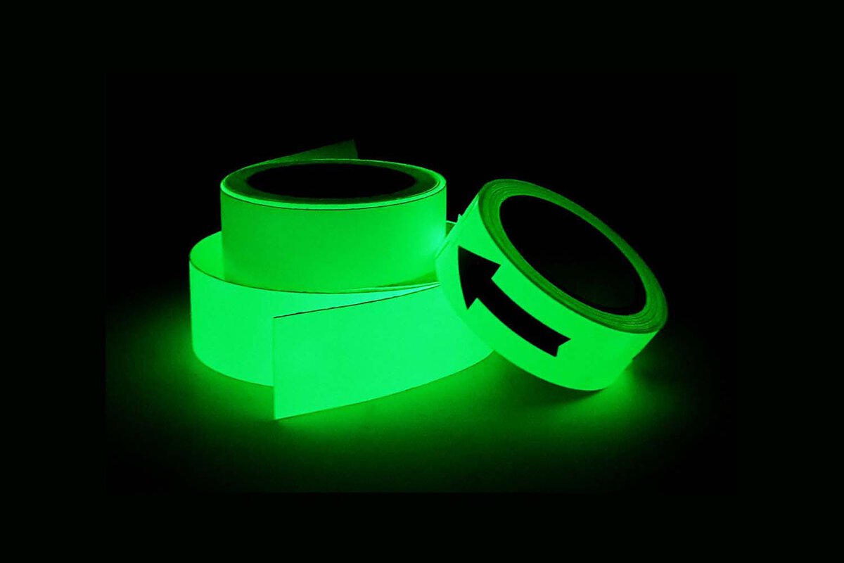 glow in the dark tape with arrow print